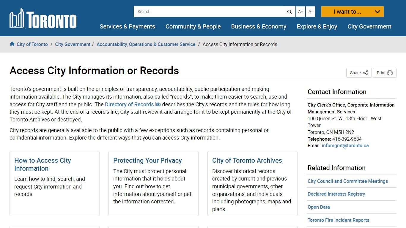 Access City Information or Records – City of Toronto