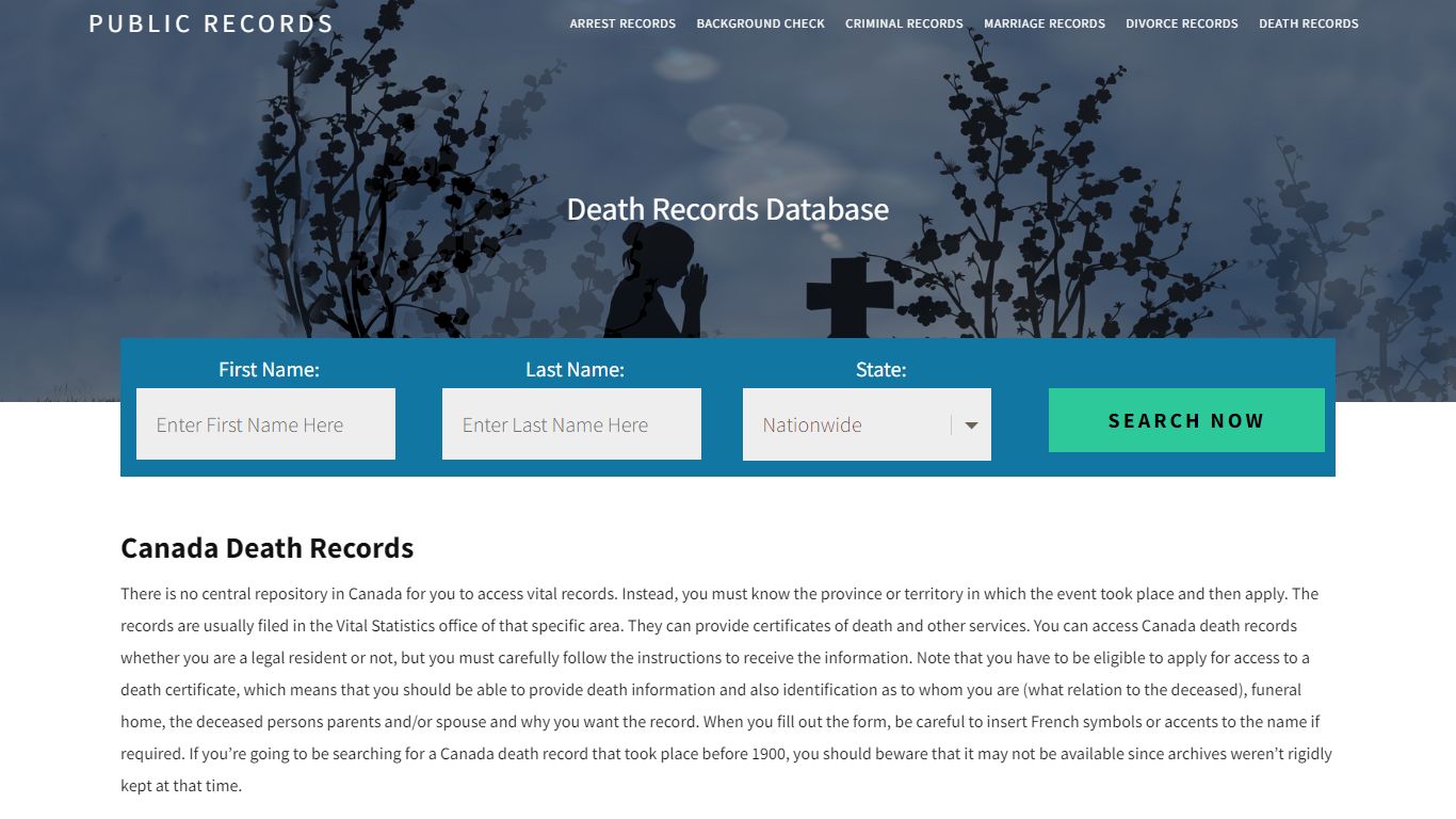 Canada Death Records | Enter Name and Search. 14Days Free - Public Records
